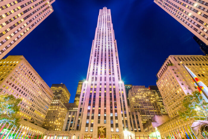 New York City, United States of America - September 2019: Rockefeller Center, view from Rockefeller Plaza, 5th Avenue, Manhattan