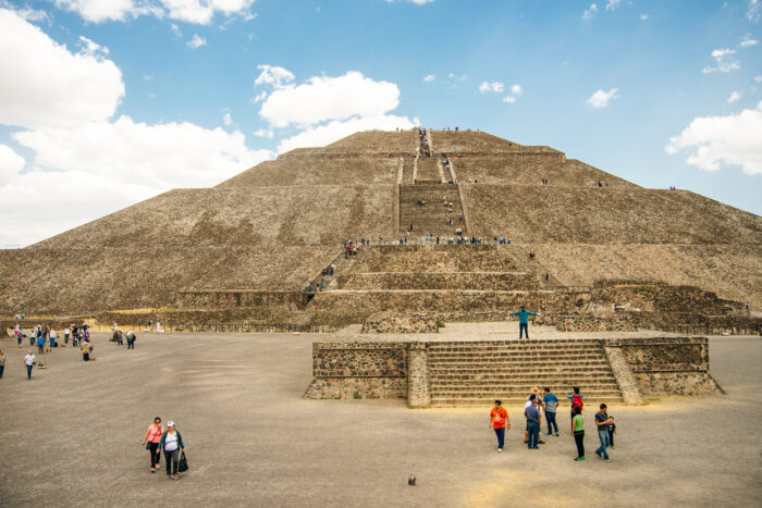 view from the top of the Moon Pyramid. The Sun Pyramid and Avenue of the Dead can be seen in the distance