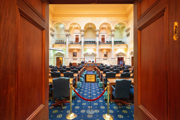 Maryland State House in the Chamber of the Maryland State Senate.