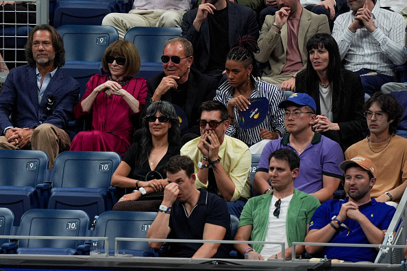 Lance Le Pere, Anna Wintour, Michael Kors, Ariana DeBose, Matt Rogers, Bowen Yang and James Sweeney sit courtside on Day Five of the 2026 US Open in Flushing, New York.