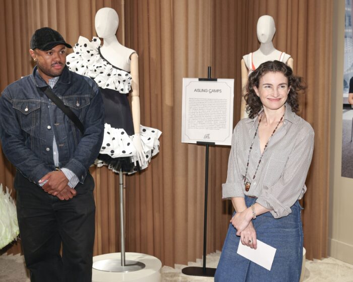 Aisling Camps’ designs on display at a CFDA/Vogue Fashion Fund event ahead of Americans in Paris 2026.